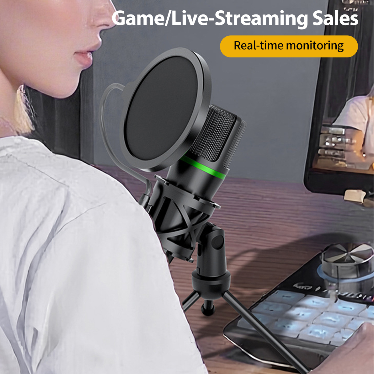 Pc Gaming Live Streaming - Condenser Microphone USB Wired For PC