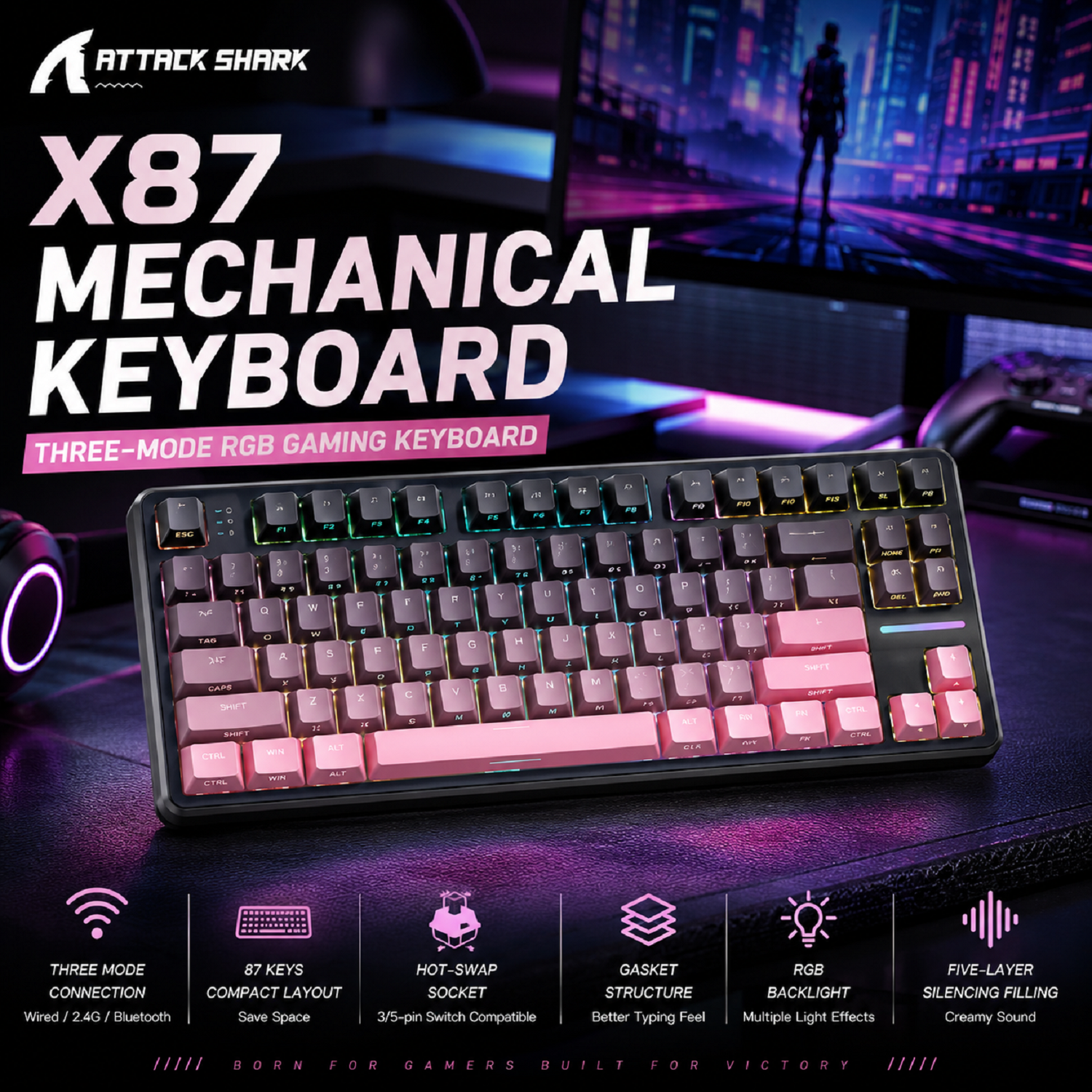 Pc Gaming Rgb - Attack Shark X87 Macro Drive Gaming