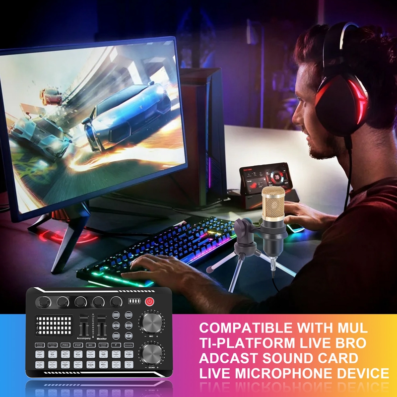 F998 Sound Card Kit,BM-800 Mic - مراجعة Pc Gaming Live Streaming وسعره